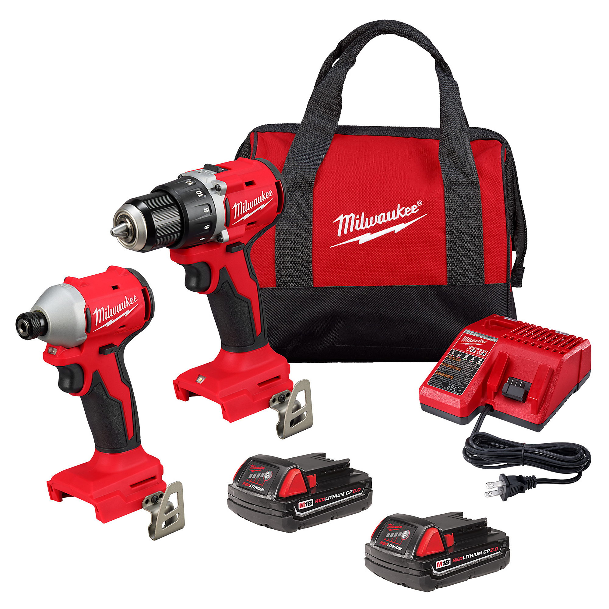 M18 18V Lithium-Ion Brushless Cordless Hammer Drill/Impact Combo Kit (2-Tool) with 2 Batteries, Charger and Bag