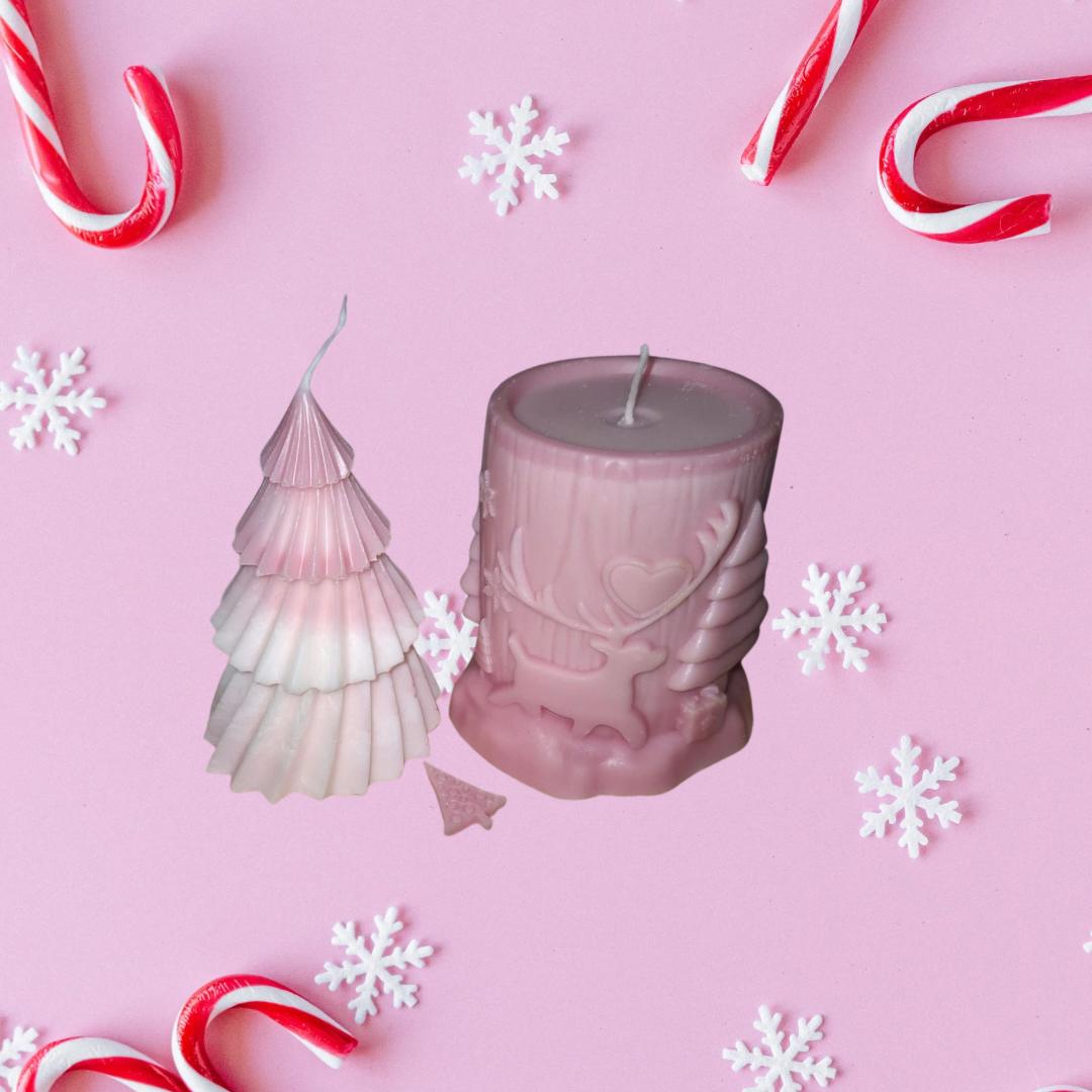 Velas decorativas navideñas con forma de árbol y reno