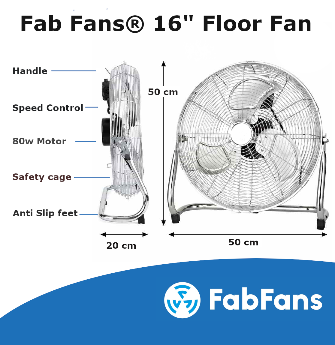 Fab Fans® 16" High Velocity Metal Chrome Floor 