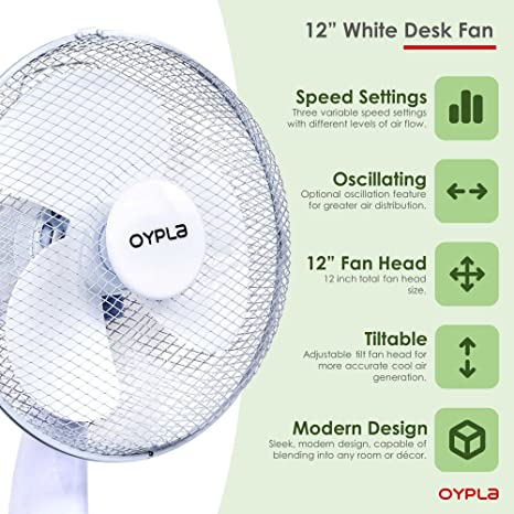  Electrical 12" 3 Speed Oscillating Electric Desk Home Office Fan