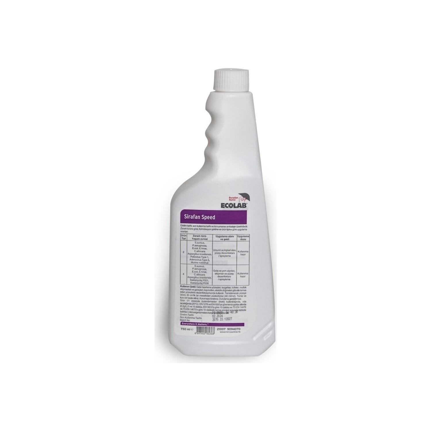 Ecolab Sirafan Speed Durulama Gerektirmeyen Hızlı Dezenfektan 750 Ml