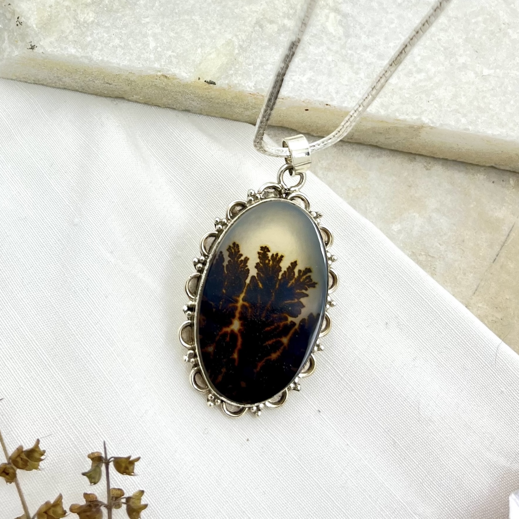 Flame in the Forest Shazar silver pendant