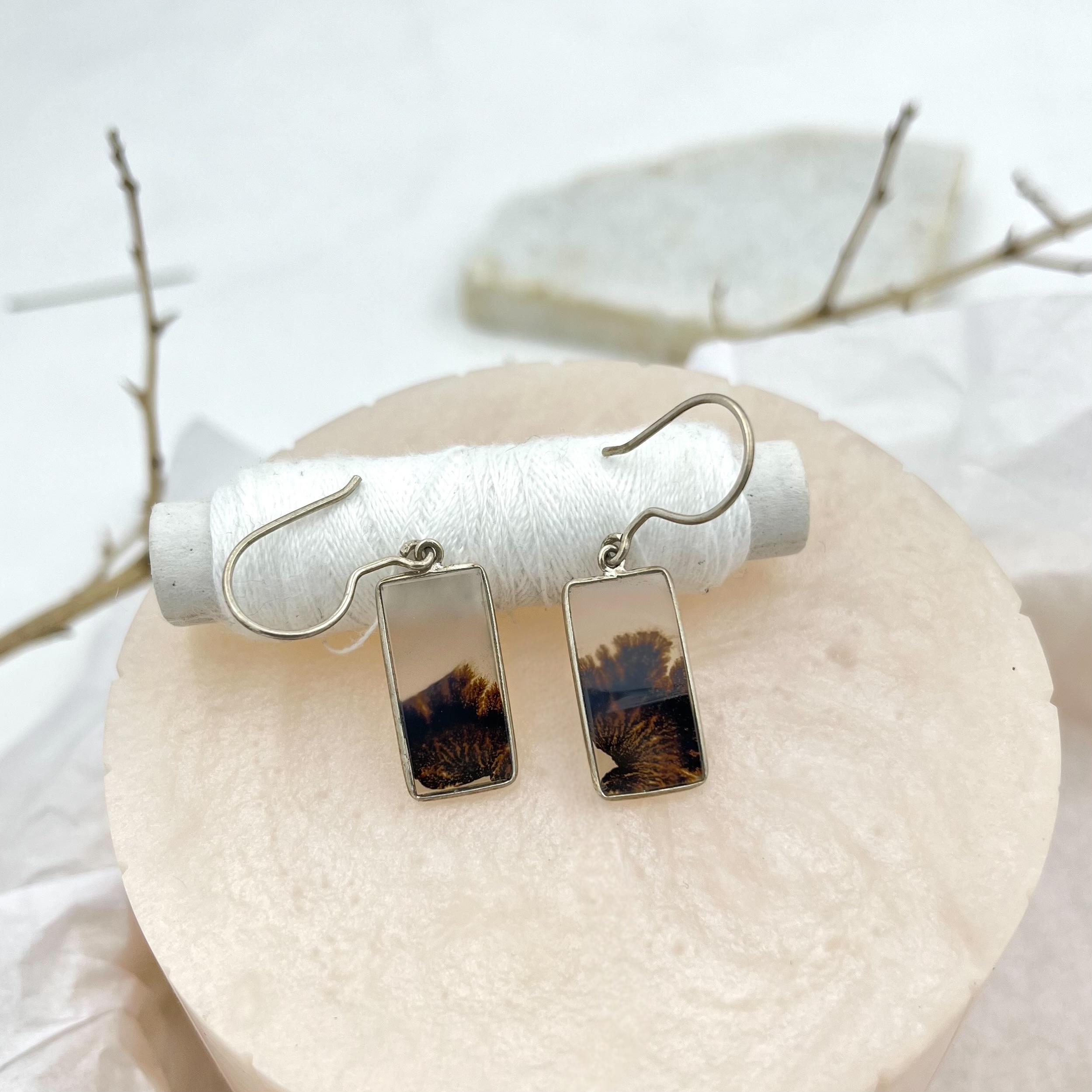 Shazar-dendritic agate silver earring