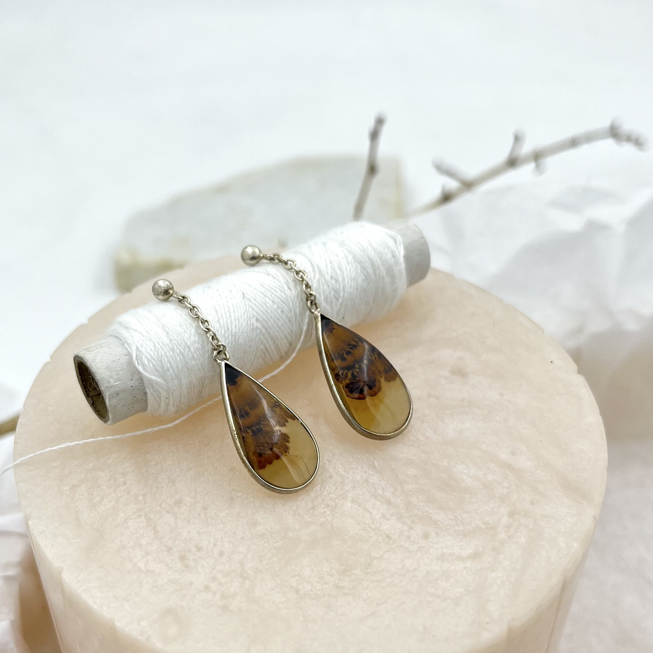 Shazar-dendritic agate silver earring