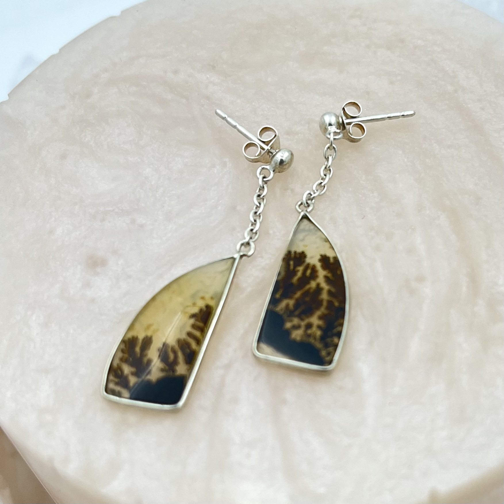 Shazar-dendritic agate silver earring 