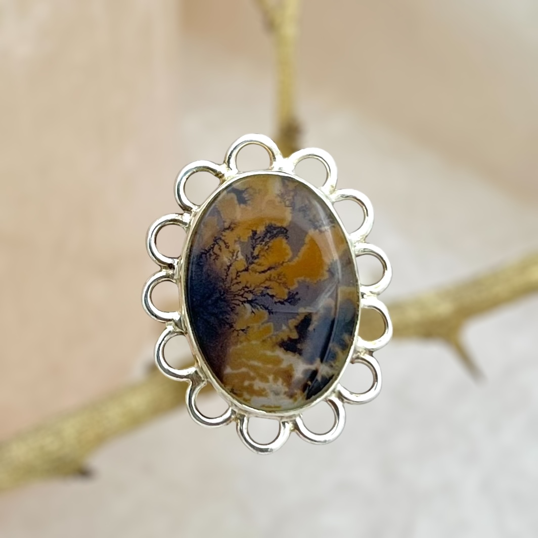 Oval flower shazar silver ring