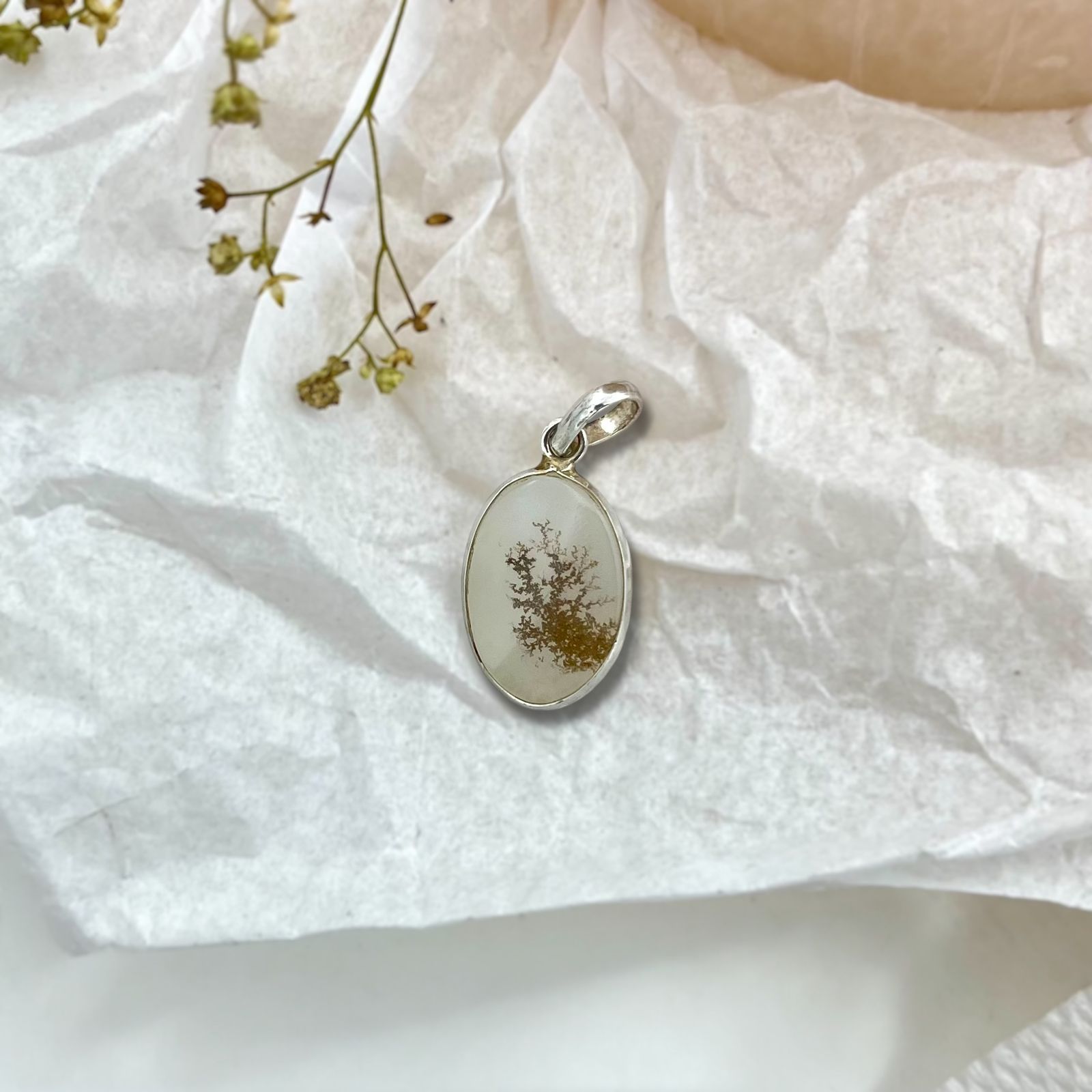 Shazar gemstone (Dendritic agate) Oval 925 silver pendant