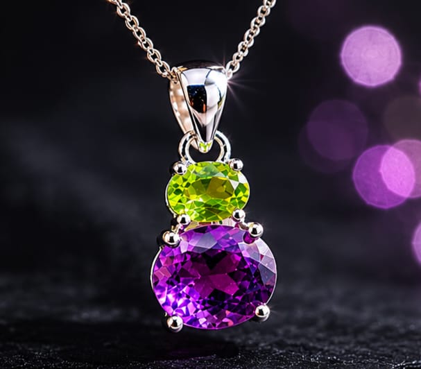 Amethyst and peridot infinity pendant- 925 sterling silver