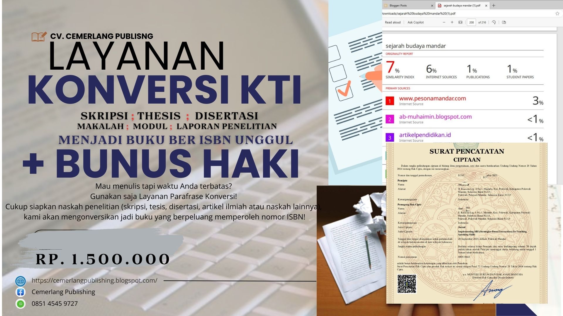 Layanan Parafrase Konversi  (skripsi, tesis, disertasi, artikel ilmiah atau naskah lainnya)