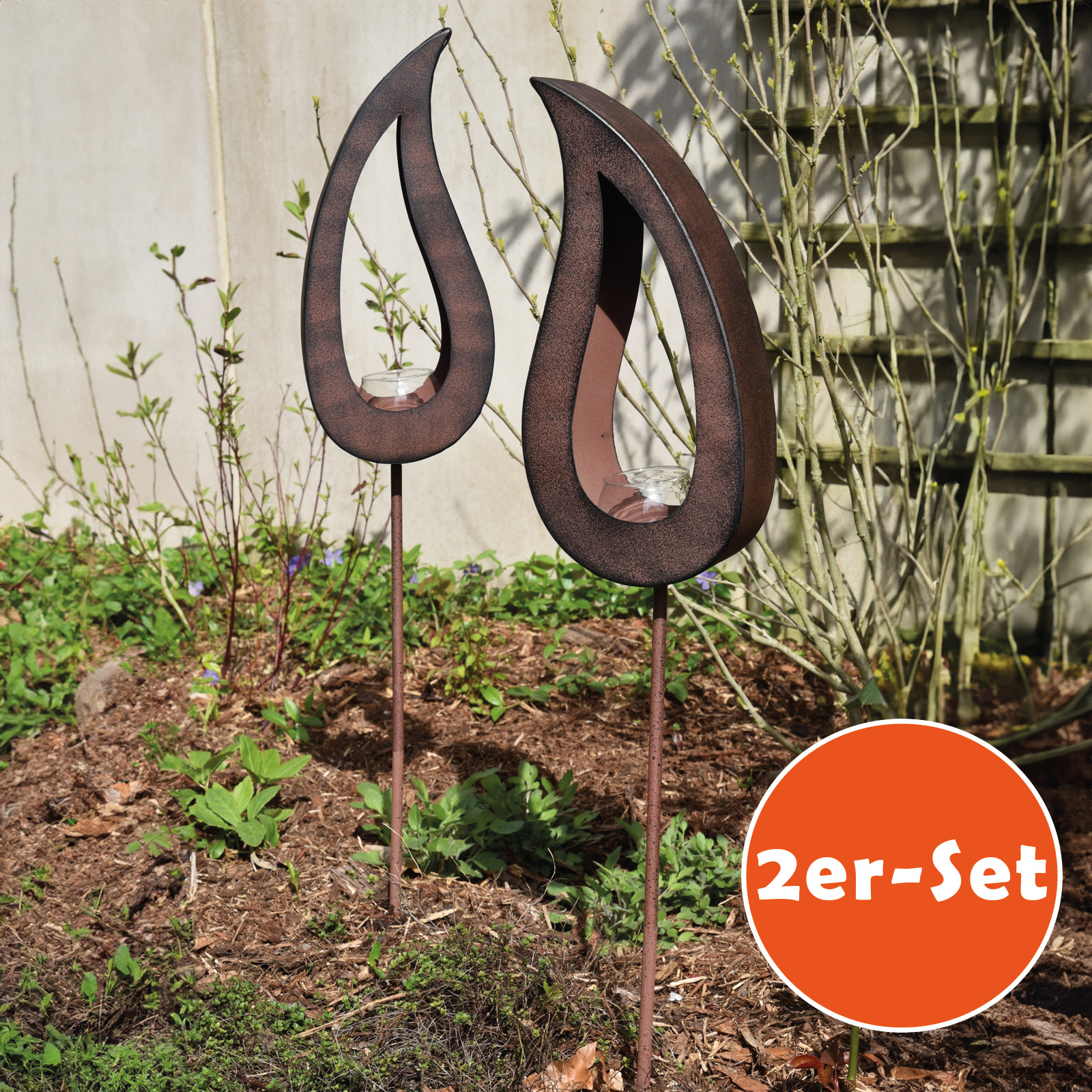 Edelrostoptik Teelichthalter "Tropfen" 2er-Set