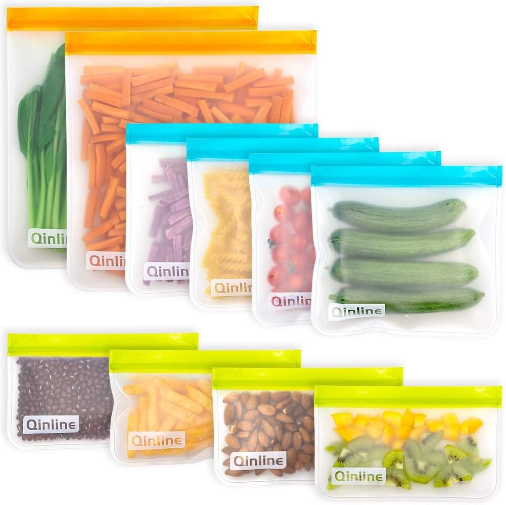Qinline Reusable Food Storage Silicon Freezer Bags - 10 Pack