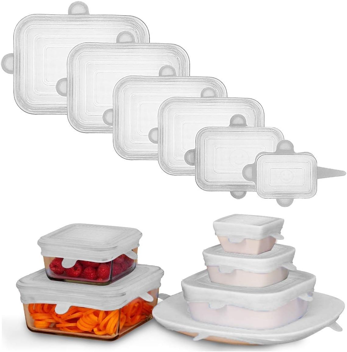 Reusable Silicone Food Stretch Lids - Pack of 6 sizes