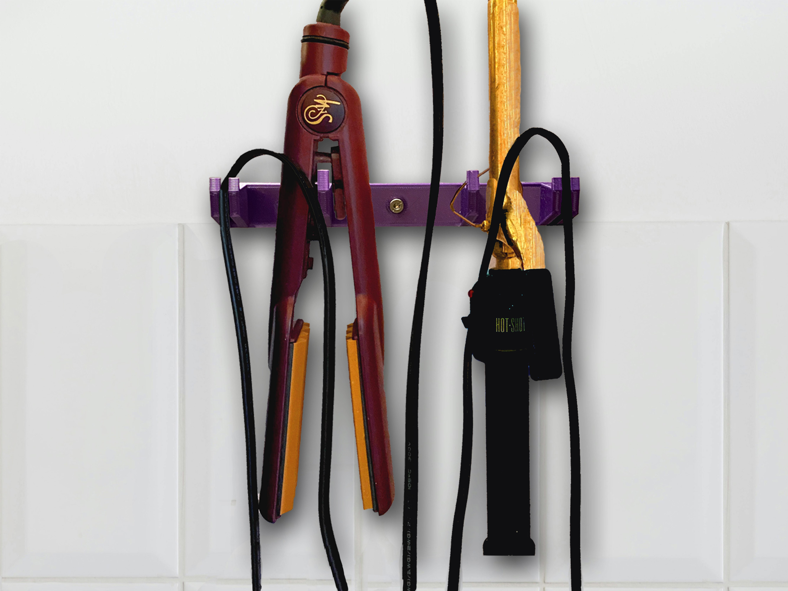 Hair Straightener Holder Wall Mount Organizer Storage Rack Curling Iron Cord Hook Bathroom Accessory Space Saver Beauty Tool Hanger