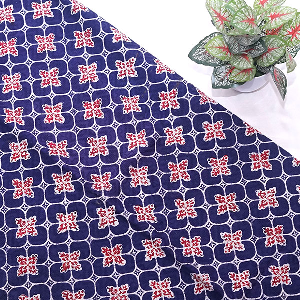 Kain Batik Cap Bahan Doby Bangbir (Abang Biru)