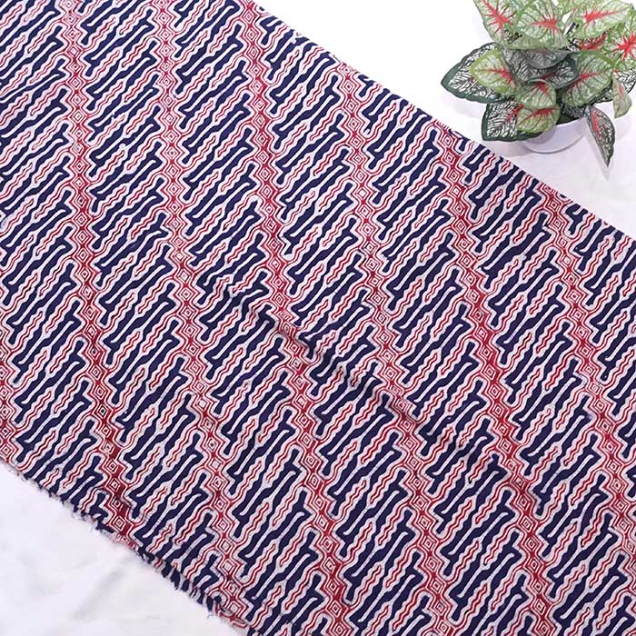 Kain Batik Cap Bahan Doby Bangbir (Abang Biru)