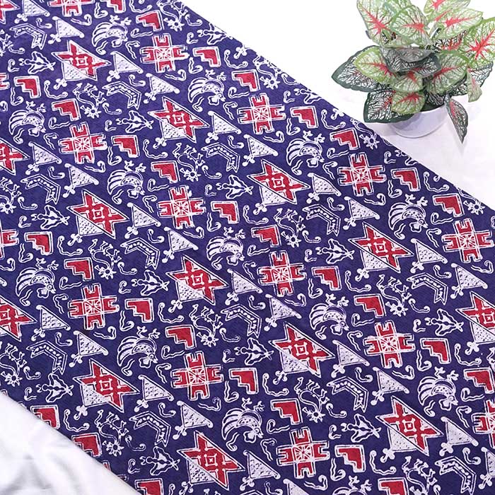 Kain Batik Cap Bahan Doby Bangbir (Abang Biru)