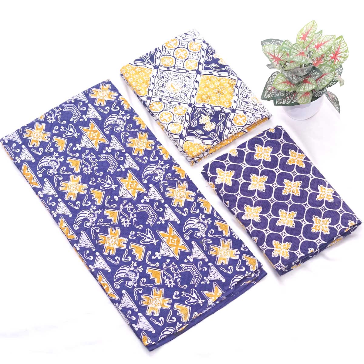 Kain Batik Cap Bahan Doby Birning (Biru Kuning)