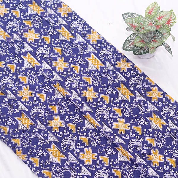 Kain Batik Cap Bahan Doby Birning (Biru Kuning)