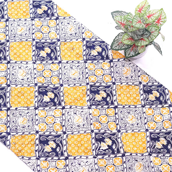 Kain Batik Cap Bahan Doby Birning (Biru Kuning)