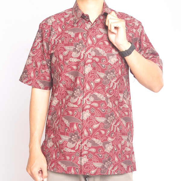 Hem Pendek Motif Batik Lawasan Merah