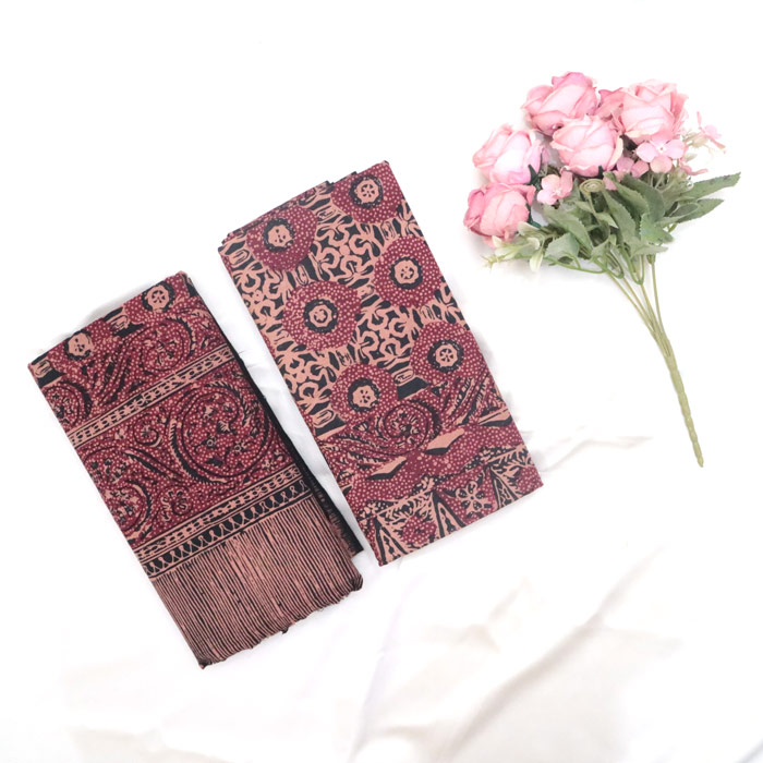 Set Kain Batik dan Selendang Cap Motif Sarung Bahan Katun Encim Khas Cirebon