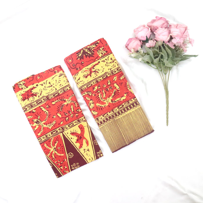 Set Kain Batik dan Selendang Cap Motif Sarung Bahan Katun Encim Khas Cirebon