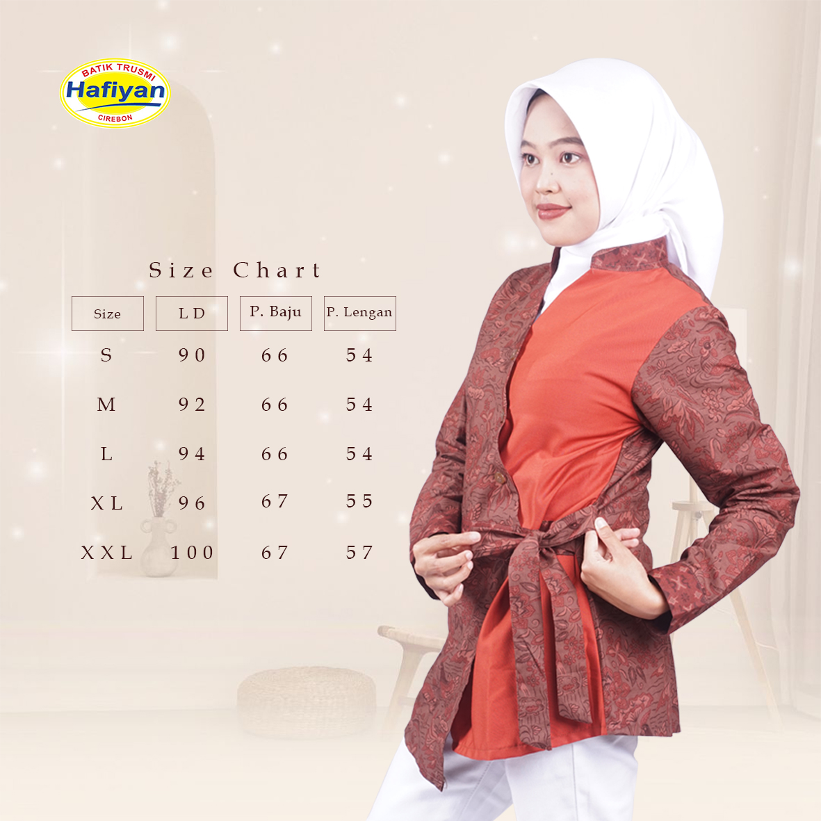 Blus Batik Wanita Kantor Motif Lawasan Kombinasi Polos