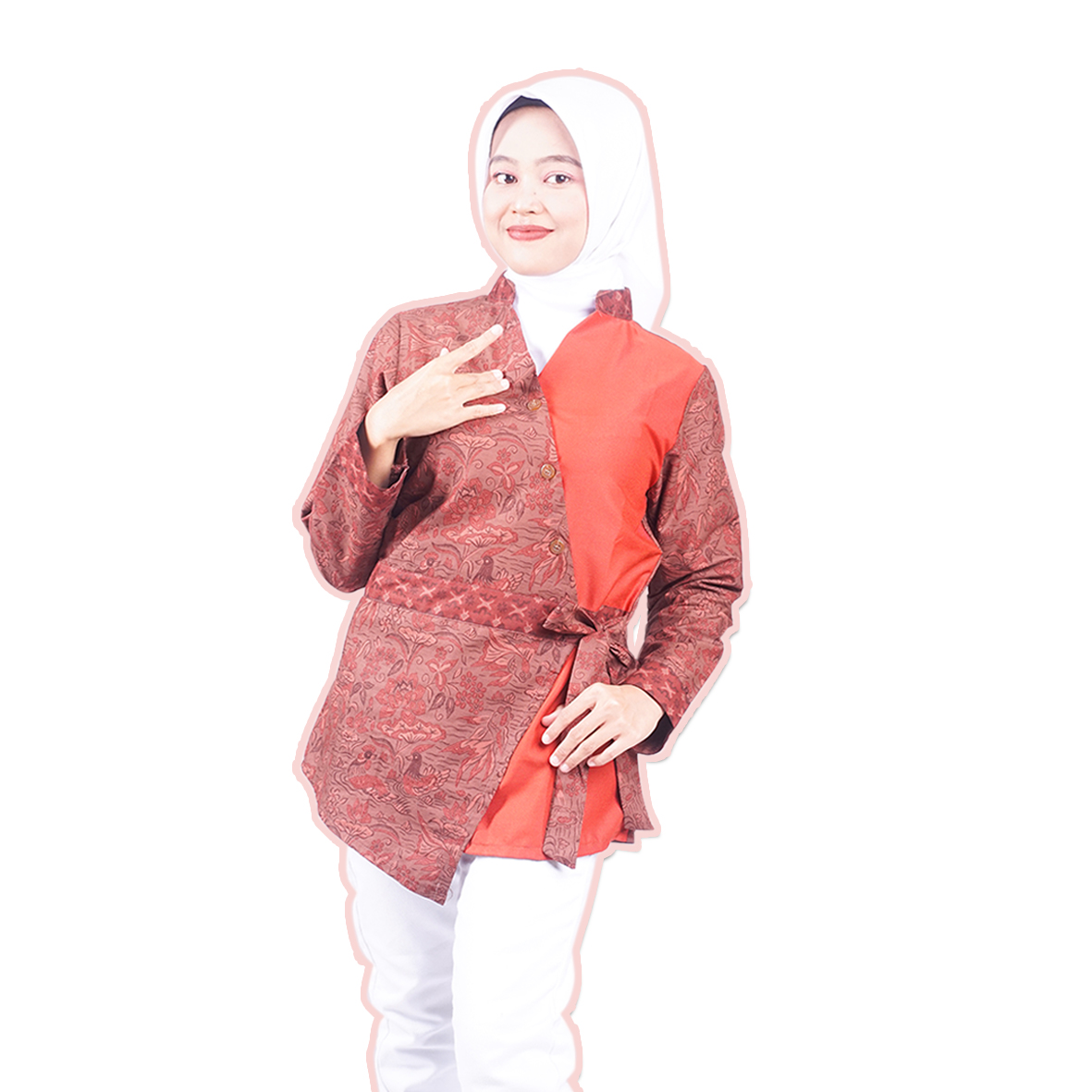 Blus Batik Wanita Kantor Motif Lawasan Kombinasi Polos