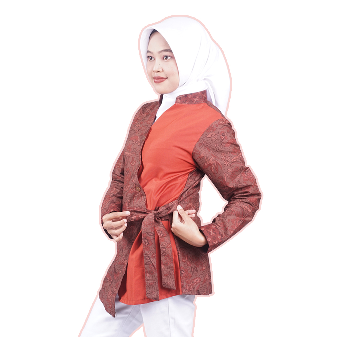 Blus Batik Wanita Kantor Motif Lawasan Kombinasi Polos
