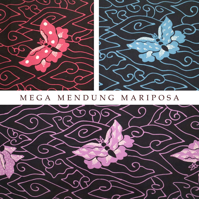 Kain Batik Tulis Motif Mega Mendung Mariposa Kupu-Kupu Dasar Hitam