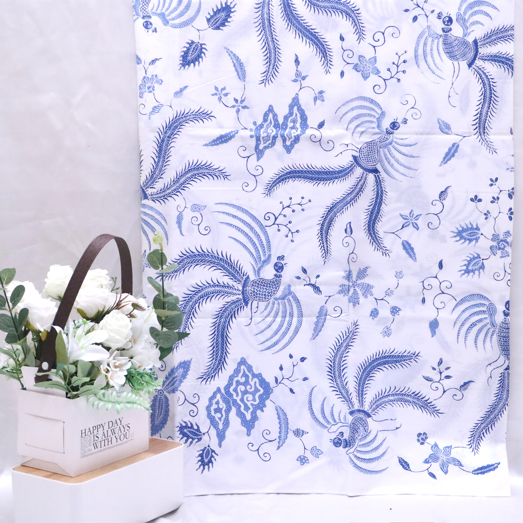 Kain Batik Bahan Katun Printing Kombinasi Malam Dasar Putih