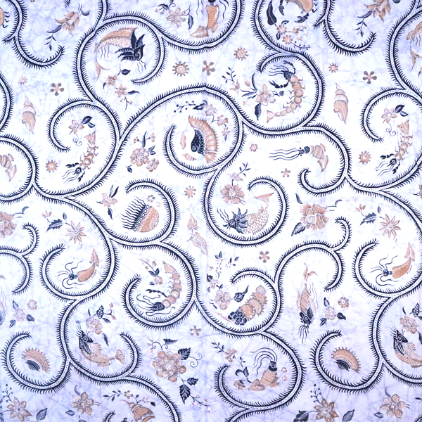 Kain Batik Printing Malam Motif Kelabang Dasar Remekan Putih