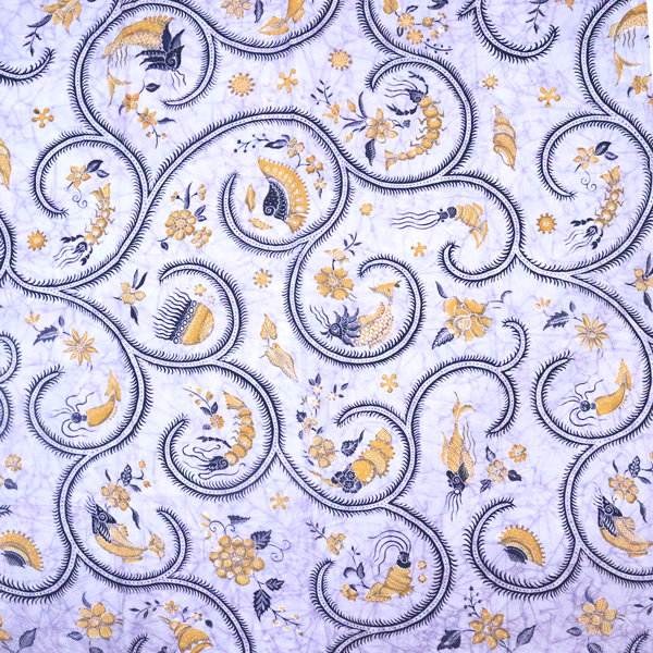 Kain Batik Printing Malam Motif Kelabang Dasar Remekan Putih