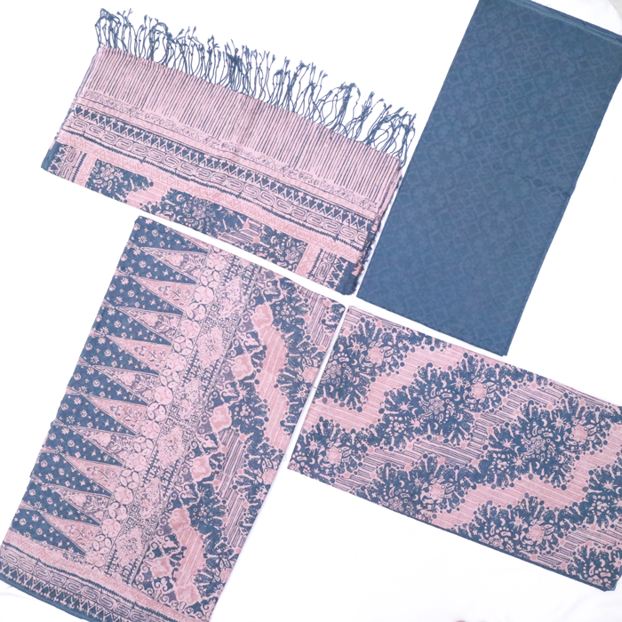 Kain Batik Sarimbit Cap Kombinasi Tulis Motif Megamendung Warna Biru Dongker