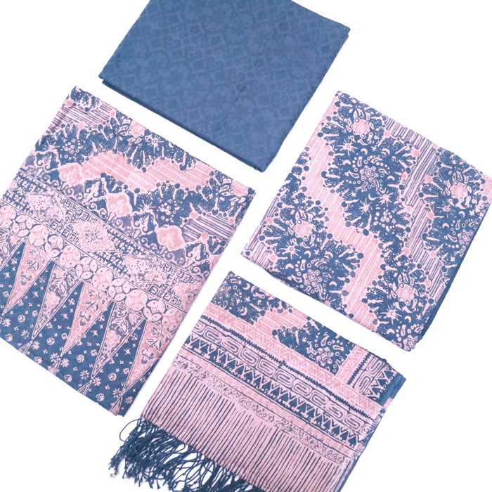 Kain Batik Sarimbit Cap Kombinasi Tulis Motif Megamendung Warna Biru Dongker 