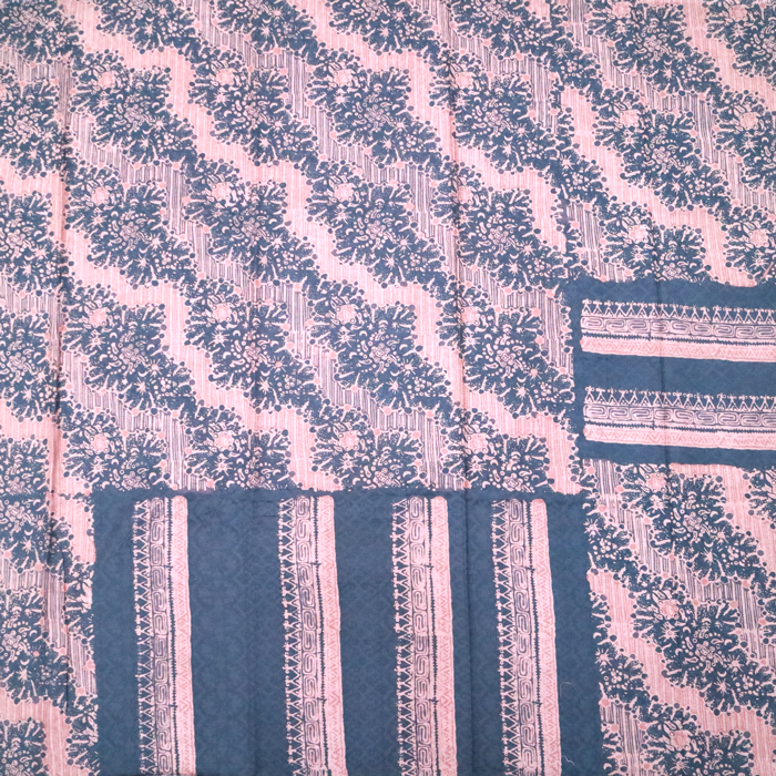 Kain Batik Sarimbit Cap Kombinasi Tulis Motif Megamendung Warna Biru Dongker 