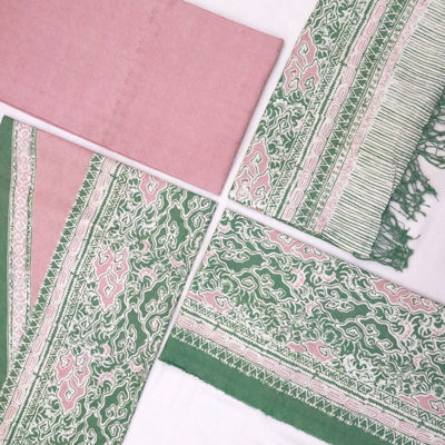 Kain Batik Sarimbit isi 4 Bahan Dobi Warna Hijau Kombinasi Pink