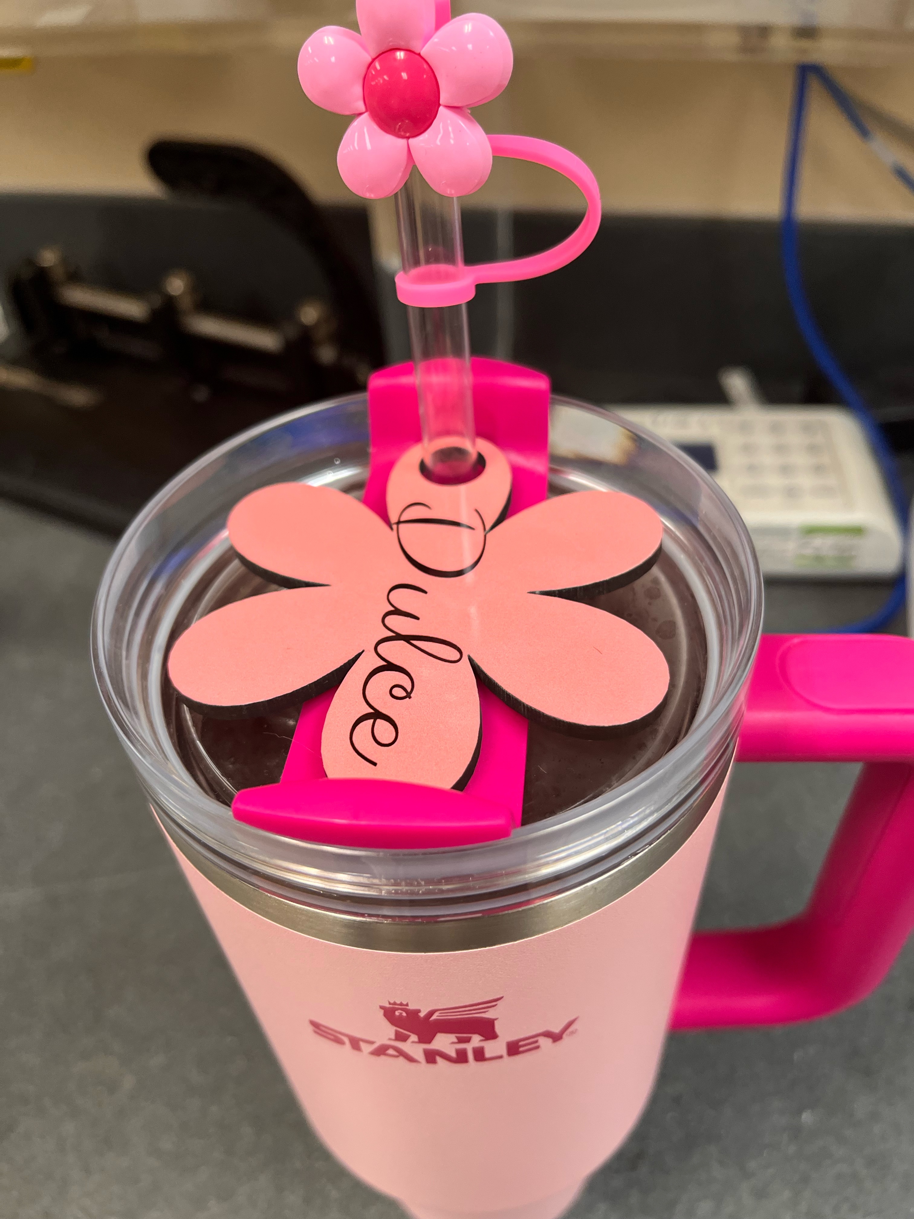 Tumbler name plate with  2 free straw cover
