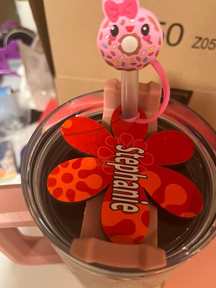 Tumbler name plate with  2 free straw cover