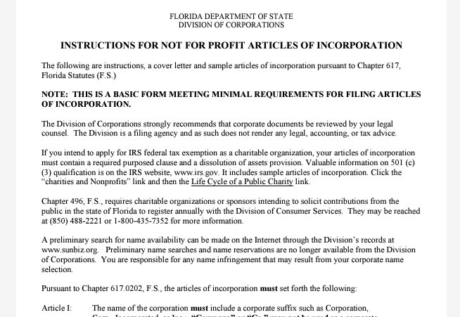 Florida Not for Profit Filing Service 