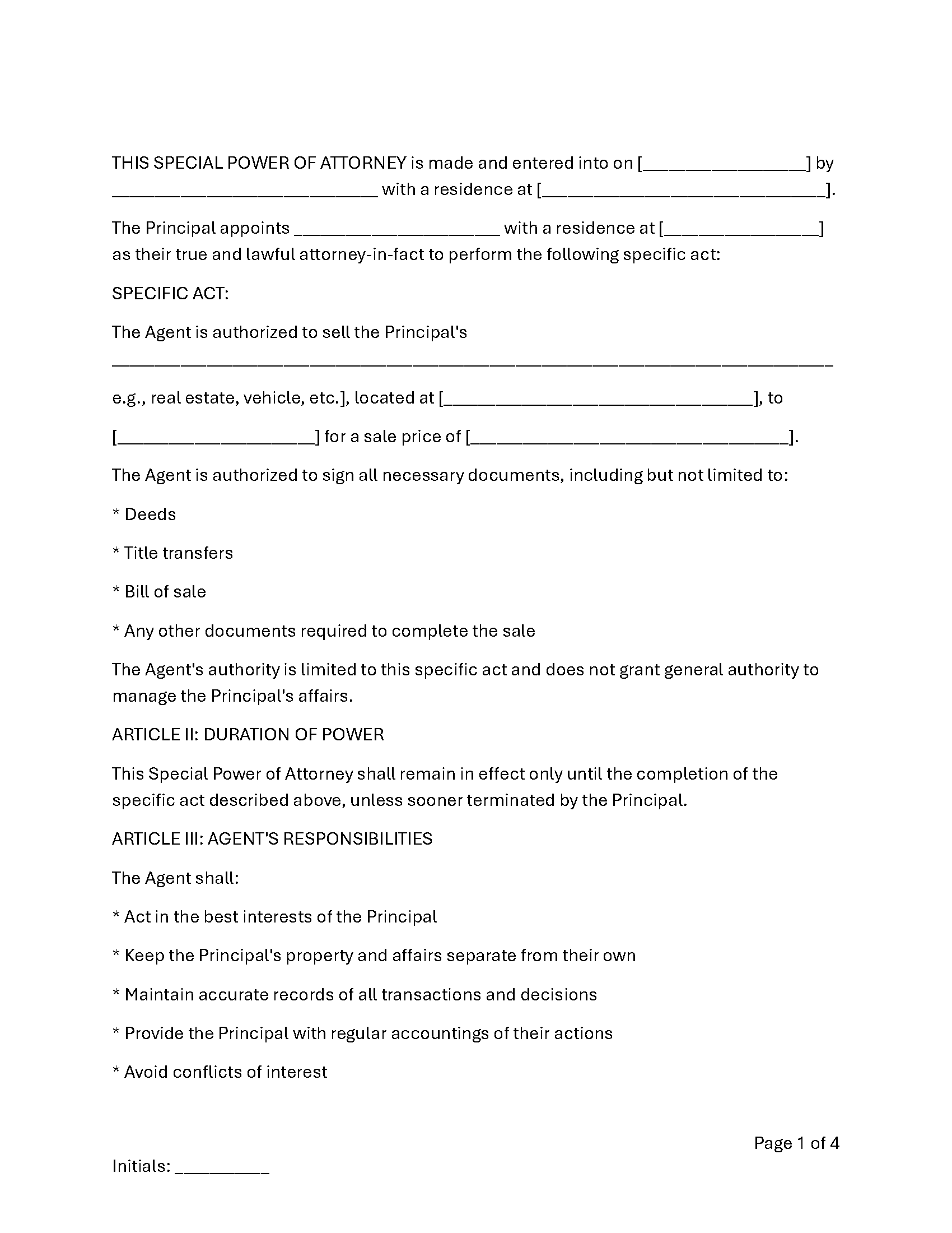 Special Power of Attorney Document