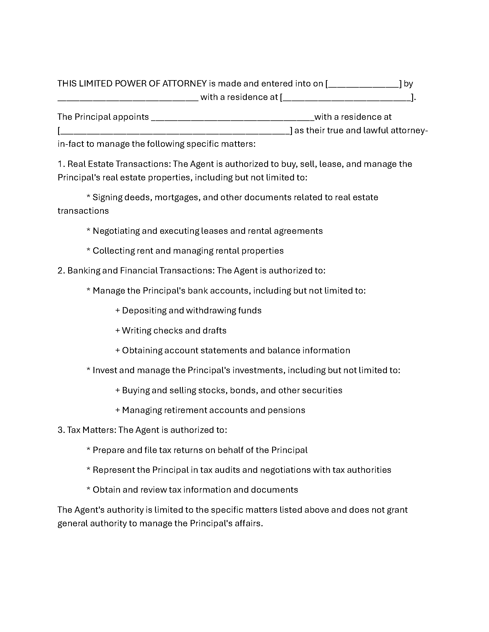 Limited Power of Attorney Form