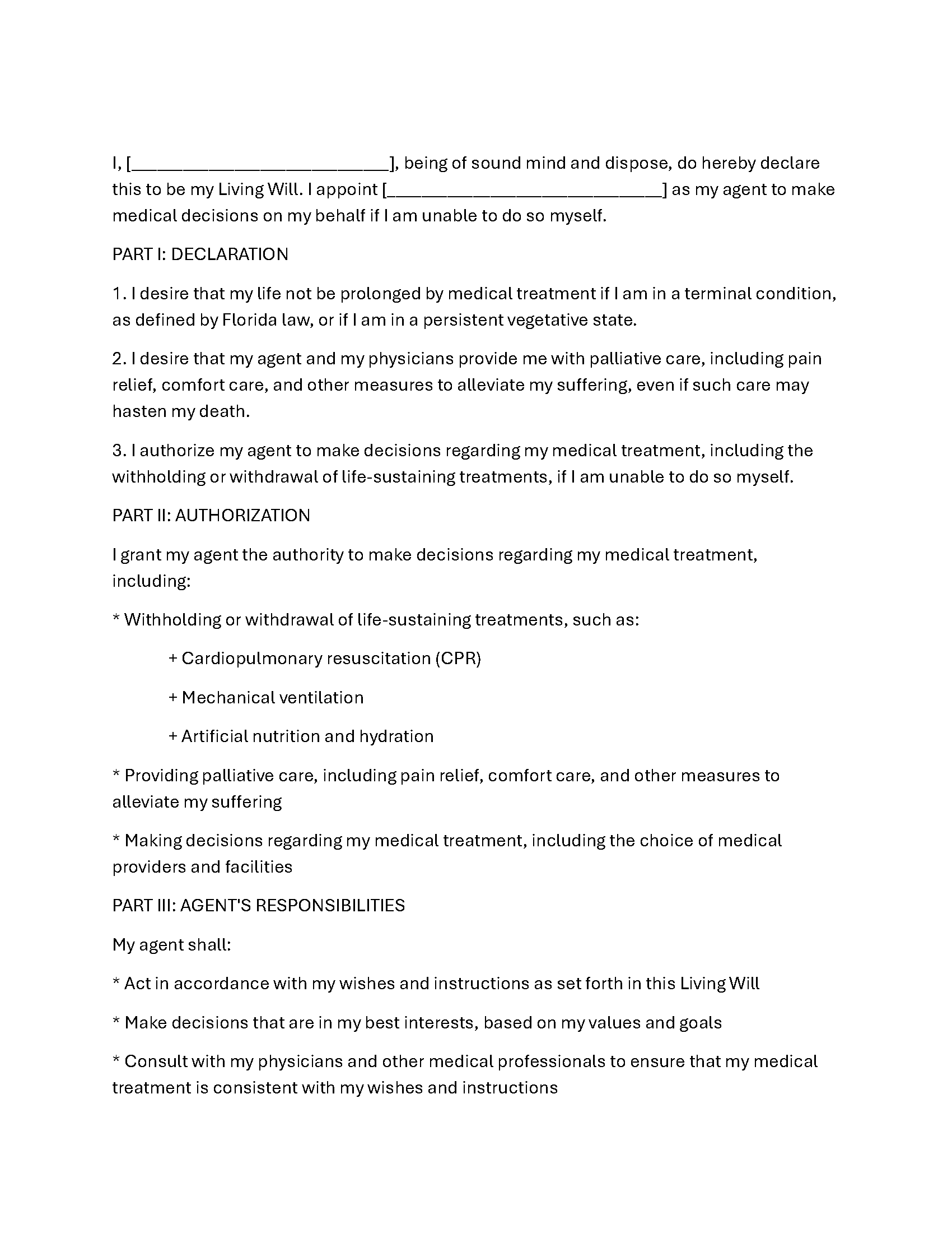 Living Will Healthcare Directive 