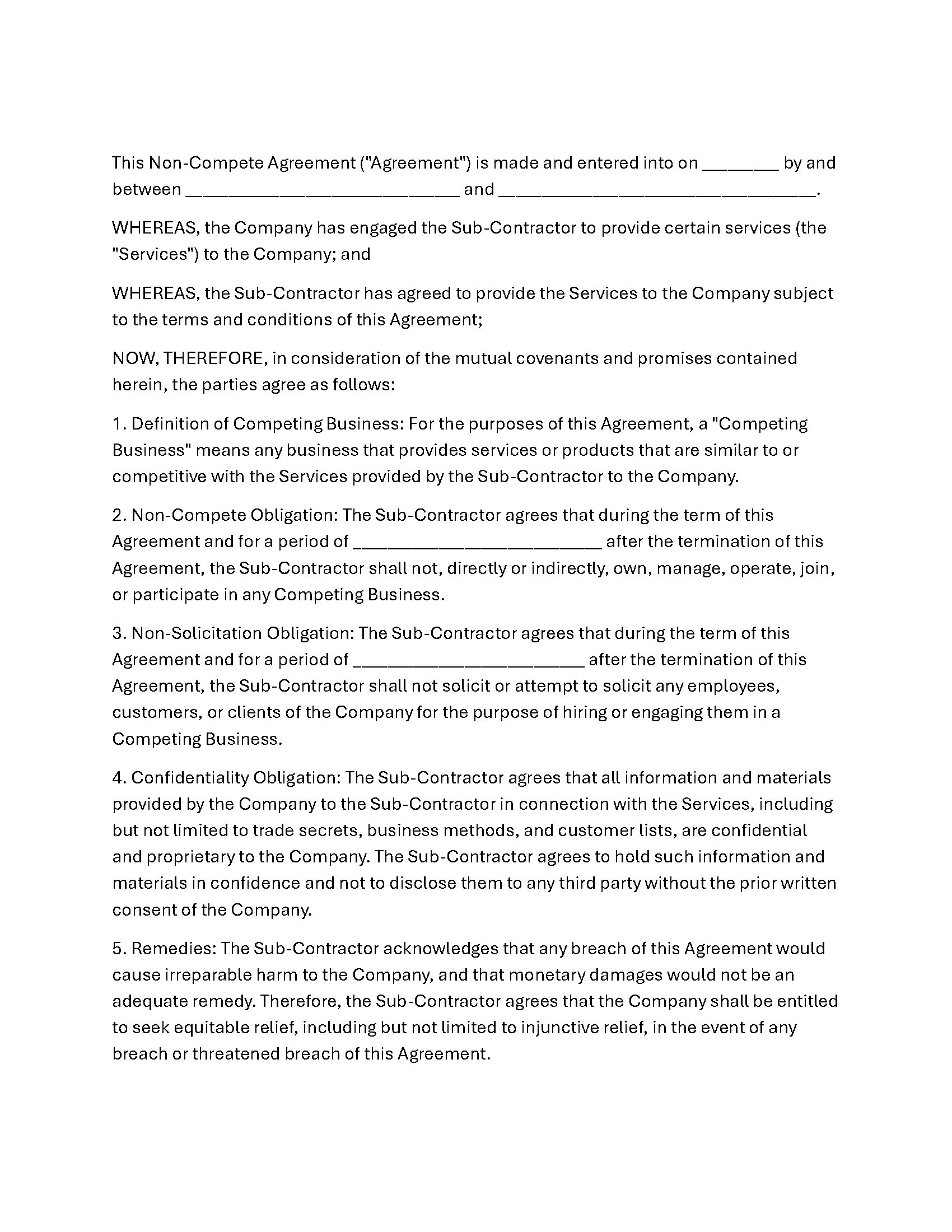 Non-Compete Agreement Document