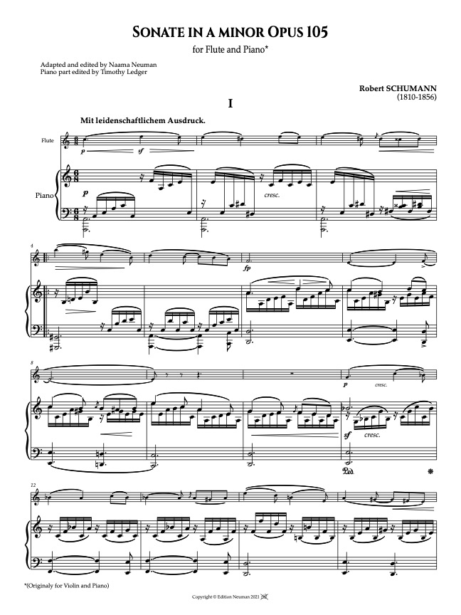 Robert Schumann Sonata Op.105 Flute Part and Score