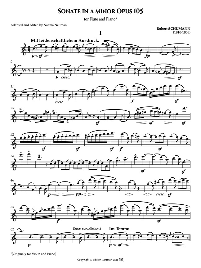 Robert Schumann Sonata Op.105 Flute Part and Score