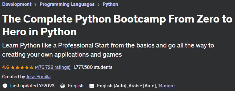 Udemy – 100 Days of Code: The Complete Python Pro Bootcamp