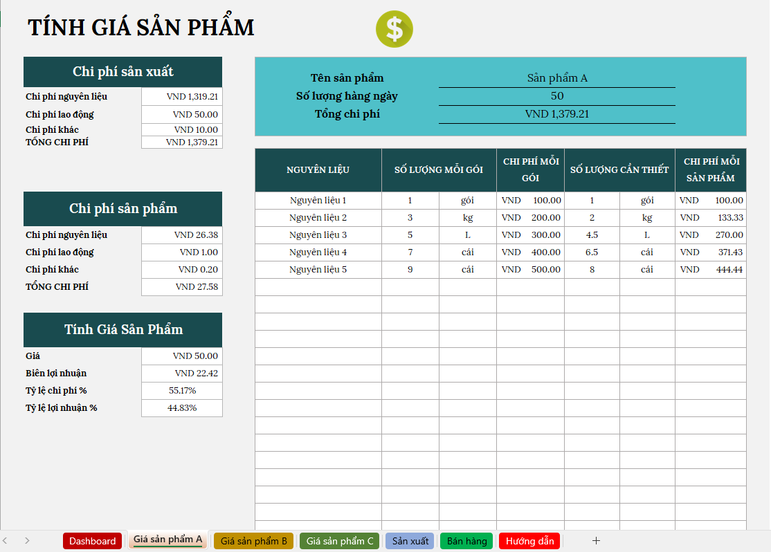 🔴 Mẫu template Quản lý sản phẩm - Sản xuất - Bán Hàng