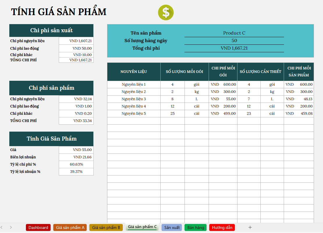 🔴 Mẫu template Quản lý sản phẩm - Sản xuất - Bán Hàng