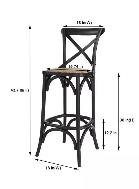 Home Decorators Collection Mavery Black Cross Back Wood Bar Stool with Woven Rattan Seat